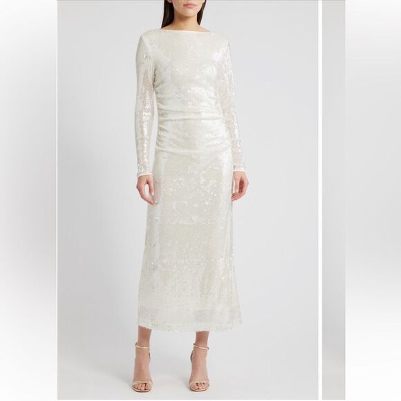 WAYF Kieran Sequin Cowl Back Long sleeve Cocktail Dress NWT - Picture 3 of 5